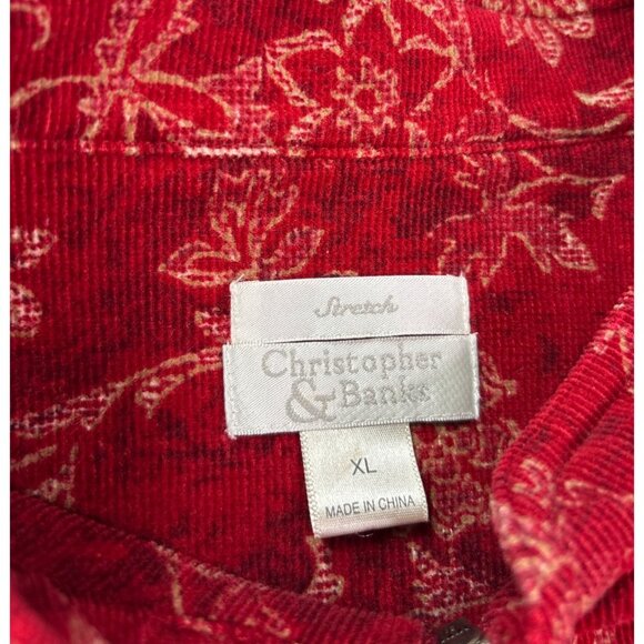 Christopher & Banks Womens Floral Corduroy Jacket XL Vintage Y2K Red Beige Black - Picture 5 of 7